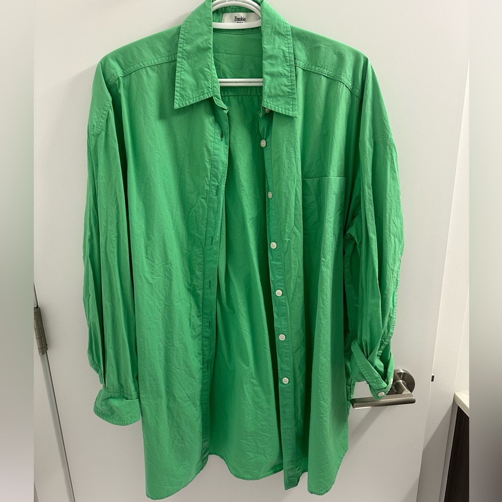 The Frankie Shop melody oversized cotton-poplin shirt green size M/L